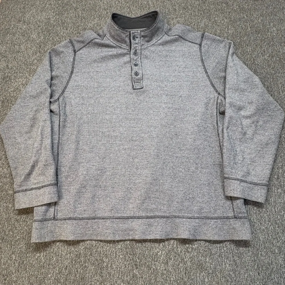 Tommy Bahama Mens XL Gray 1/4 Button Pullover‎ Mock Neck Sweater Henley Shirt